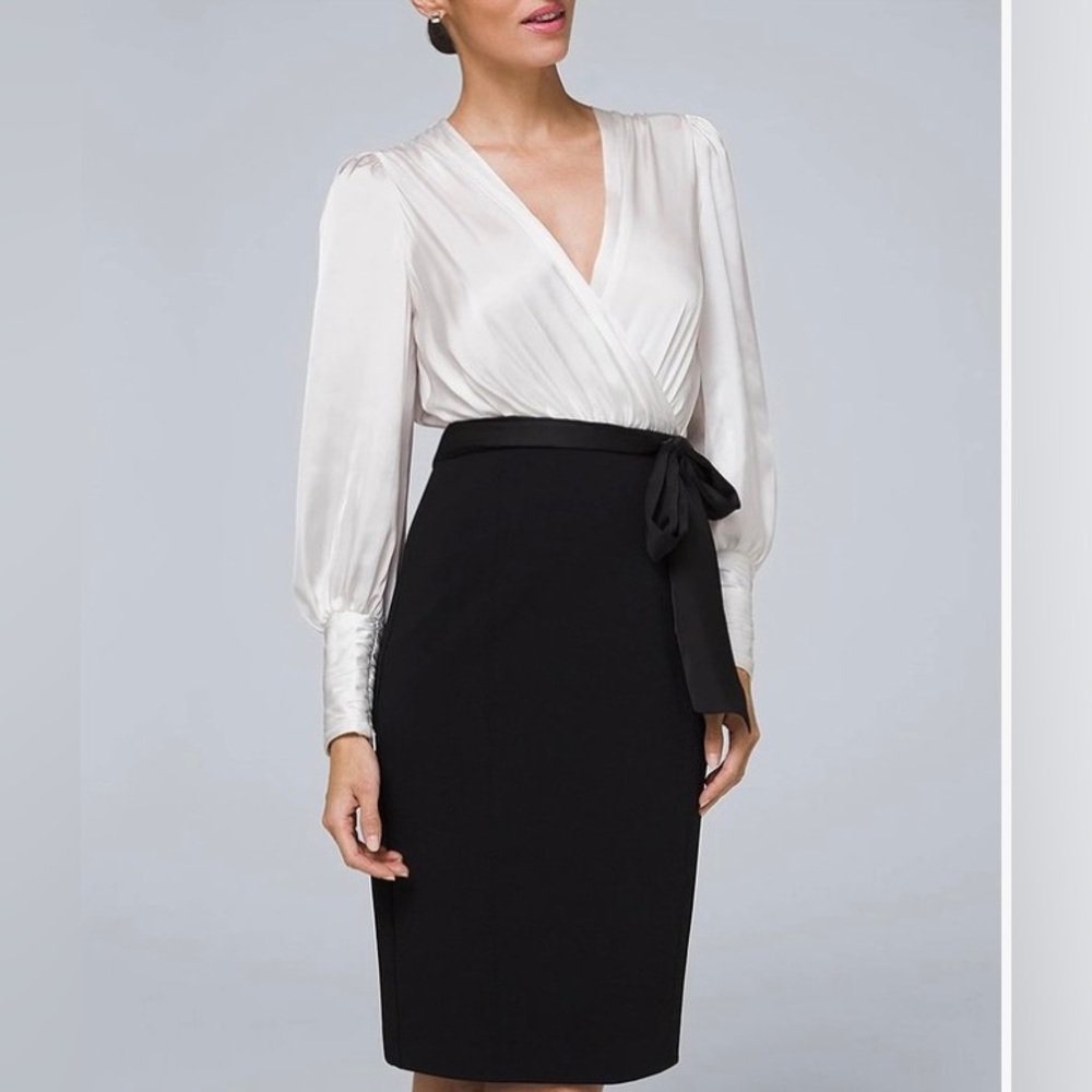 Ecru & Black Woven Surplice Sheath Dress - women